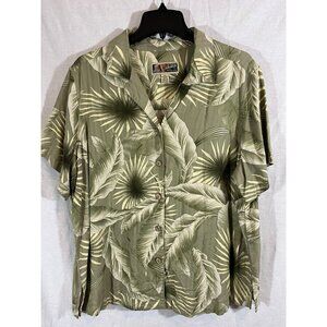 La Cabana Woman 2X Green Leaf Print Hawaiian Shirt